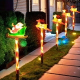 Solar Powered Yard Lights Outdoor Christmas 5 Piece LED Santa And Reindeer Stake Set With Glowing Figures - Image 2