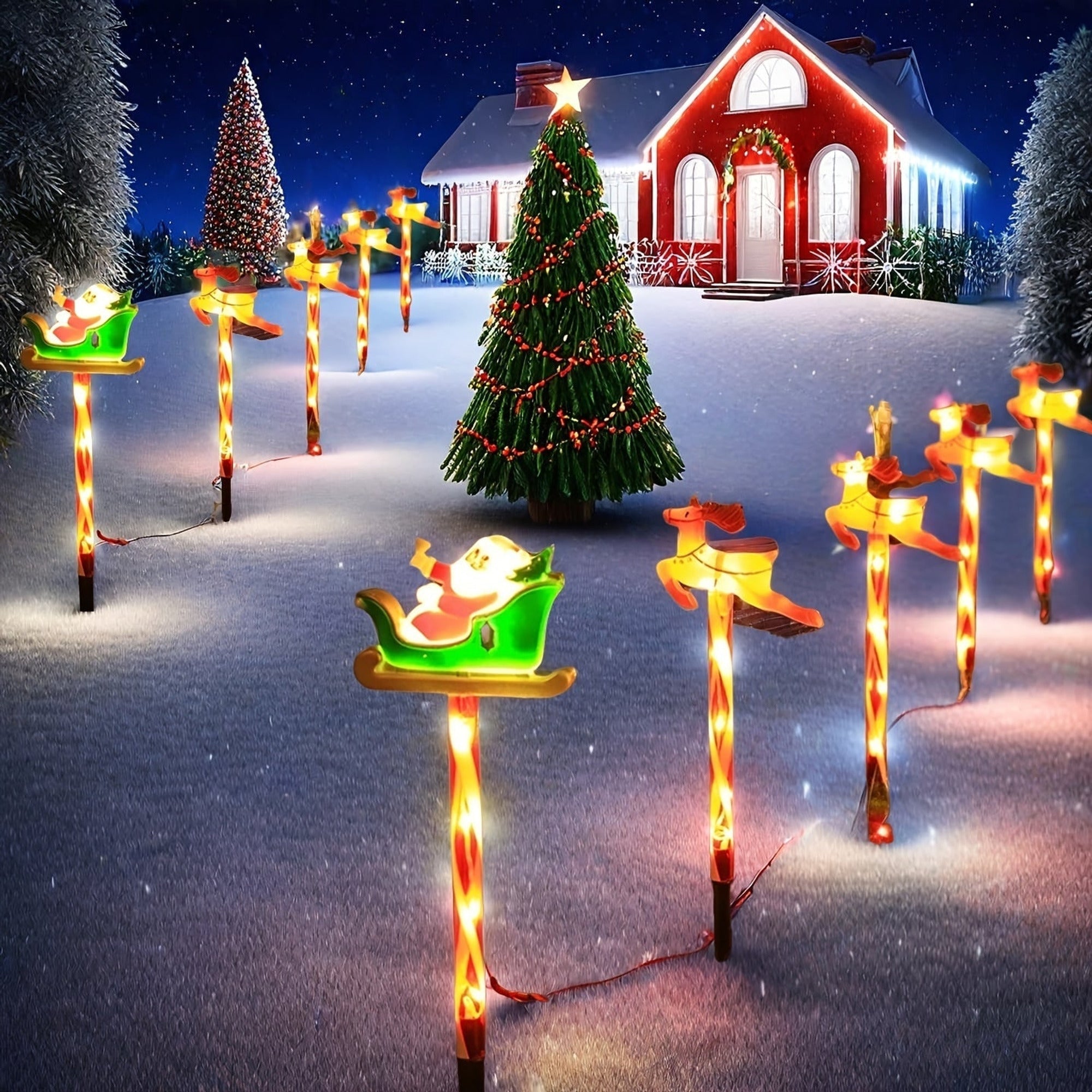 Solar Powered Yard Lights Outdoor Christmas 5 Piece LED Santa And Reindeer Stake Set With Glowing Figures - Image 8