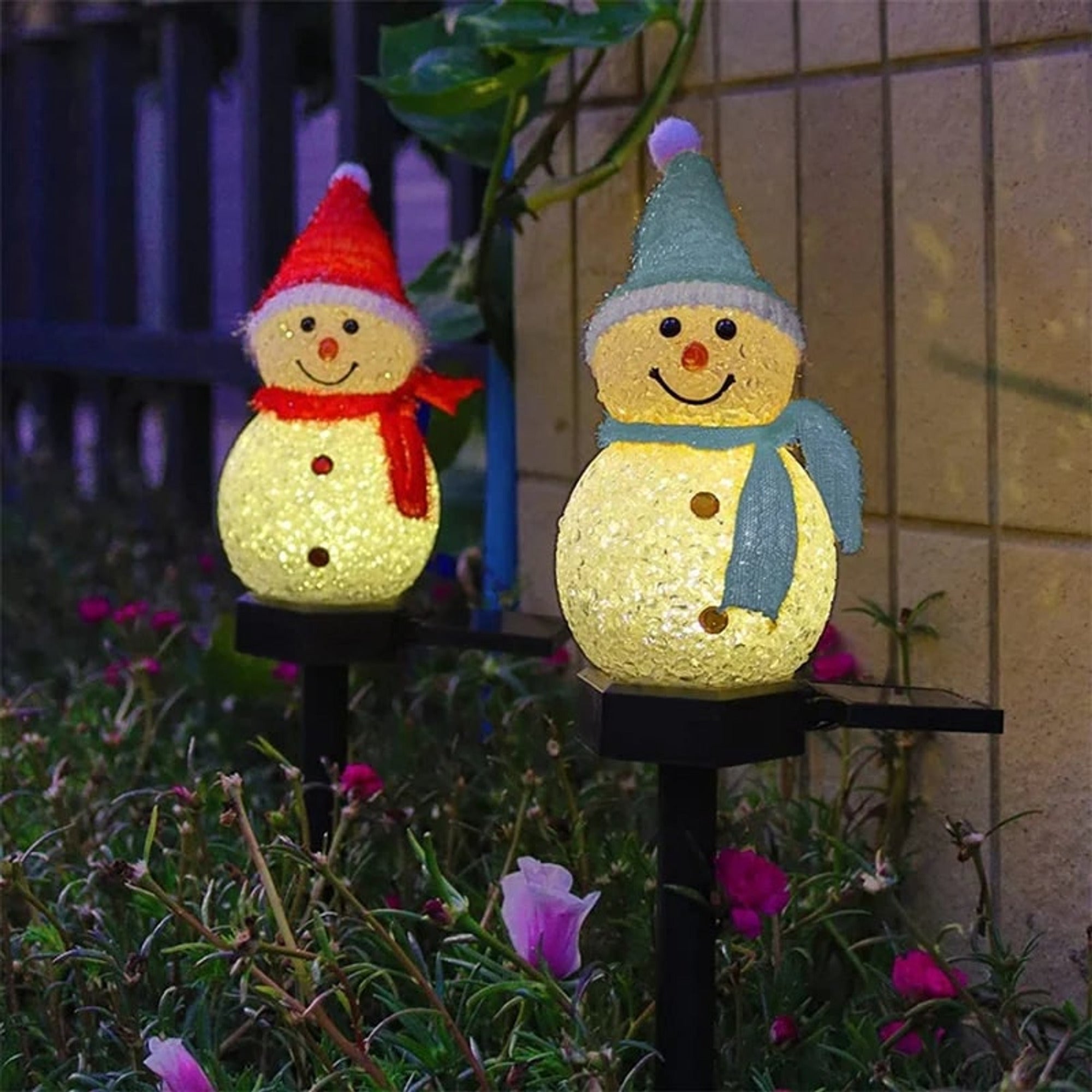 Solar Snowman Light With Rechargeable Solar Power Multicolor LED Ground Stake Outdoor Decoration For Garden And Yard Automatic Dusk Activation - Image 4