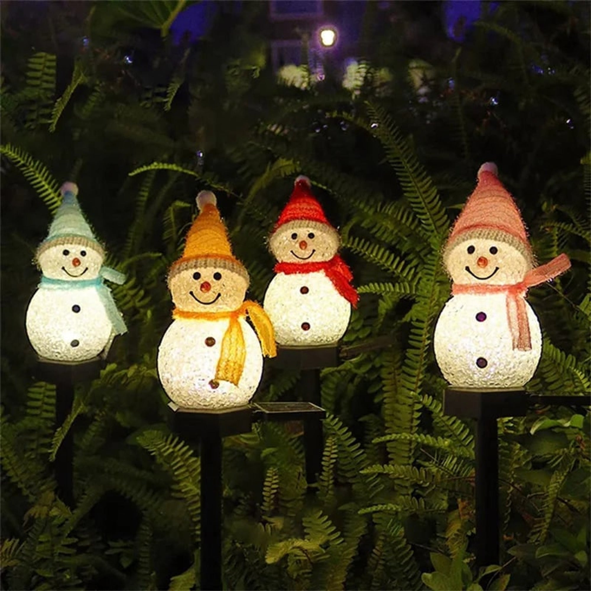 Solar Snowman Light With Rechargeable Solar Power Multicolor LED Ground Stake Outdoor Decoration For Garden And Yard Automatic Dusk Activation - Image 5