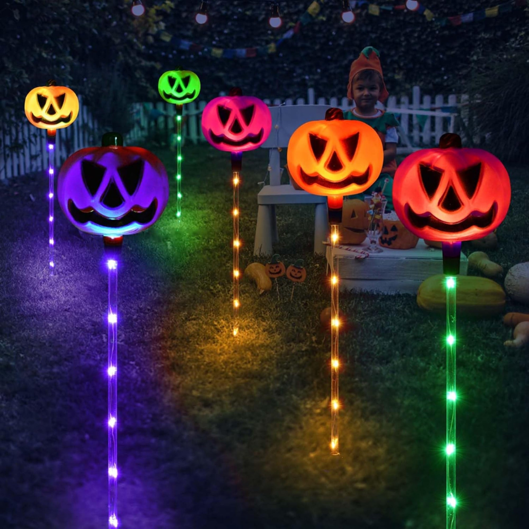 Solar Stake Halloween Pathway Decorations With Colour-Changing Pumpkin Lights - Image 2