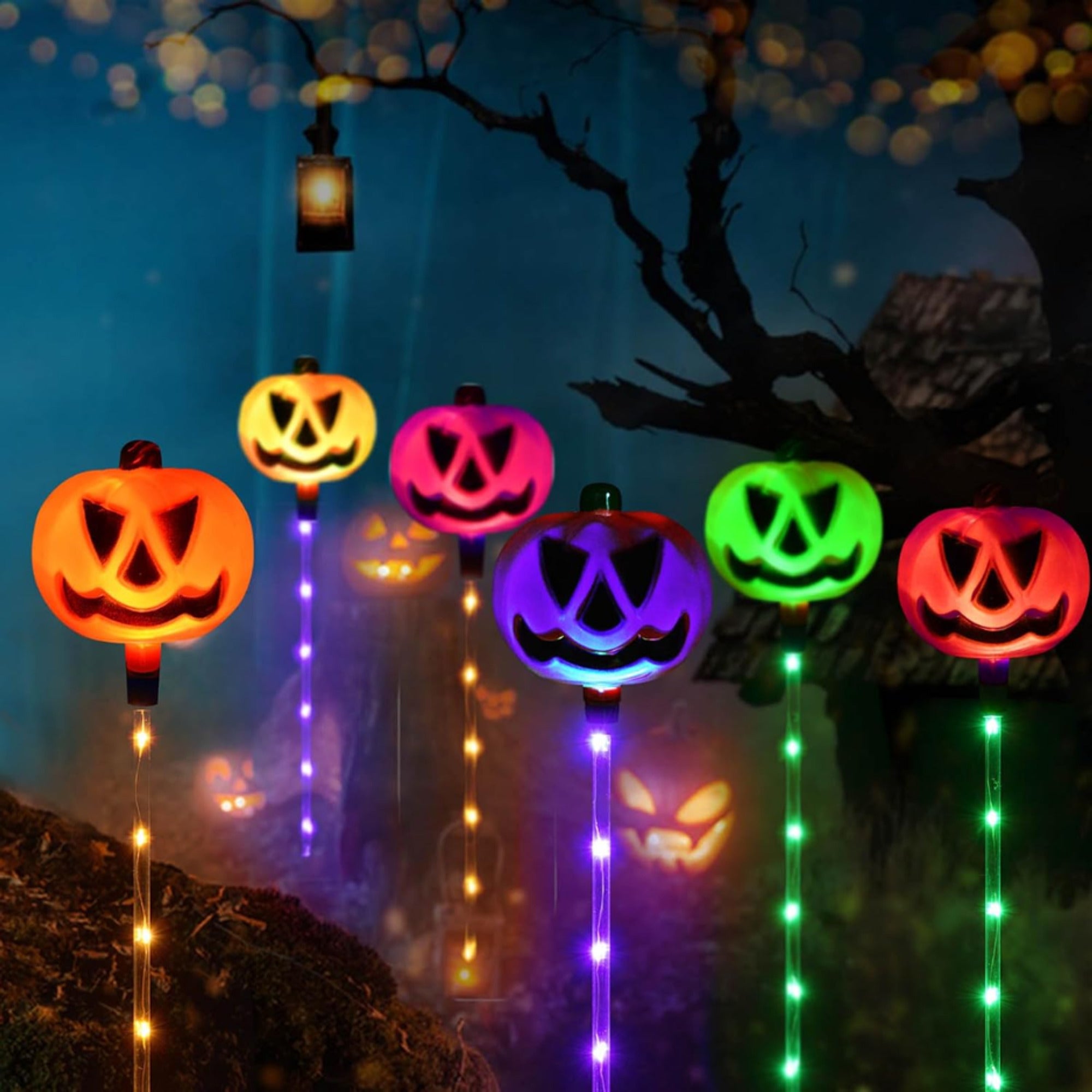 Solar Stake Halloween Pathway Decorations With Colour-Changing Pumpkin Lights - Image 4