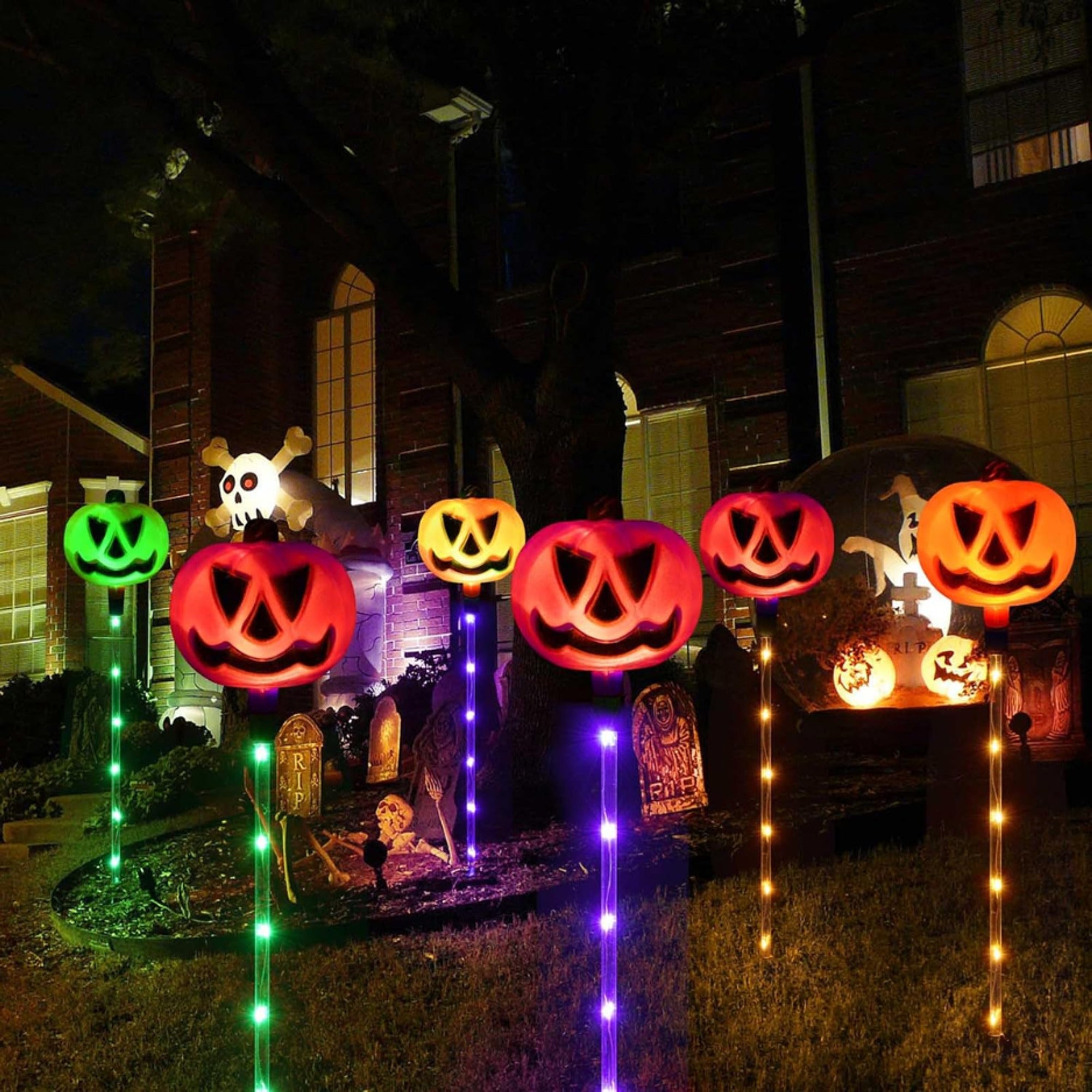 Solar Stake Halloween Pathway Decorations With Colour-Changing Pumpkin Lights - Image 3