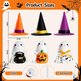 Spooky Ceramic Ghost Figurines Halloween Table Decorations With Lit Up Hats - Image 5