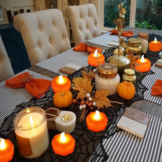 Spooky Pumpkin Tea Light Halloween Table Decorations With Flickering Flameless Glow - Image 4