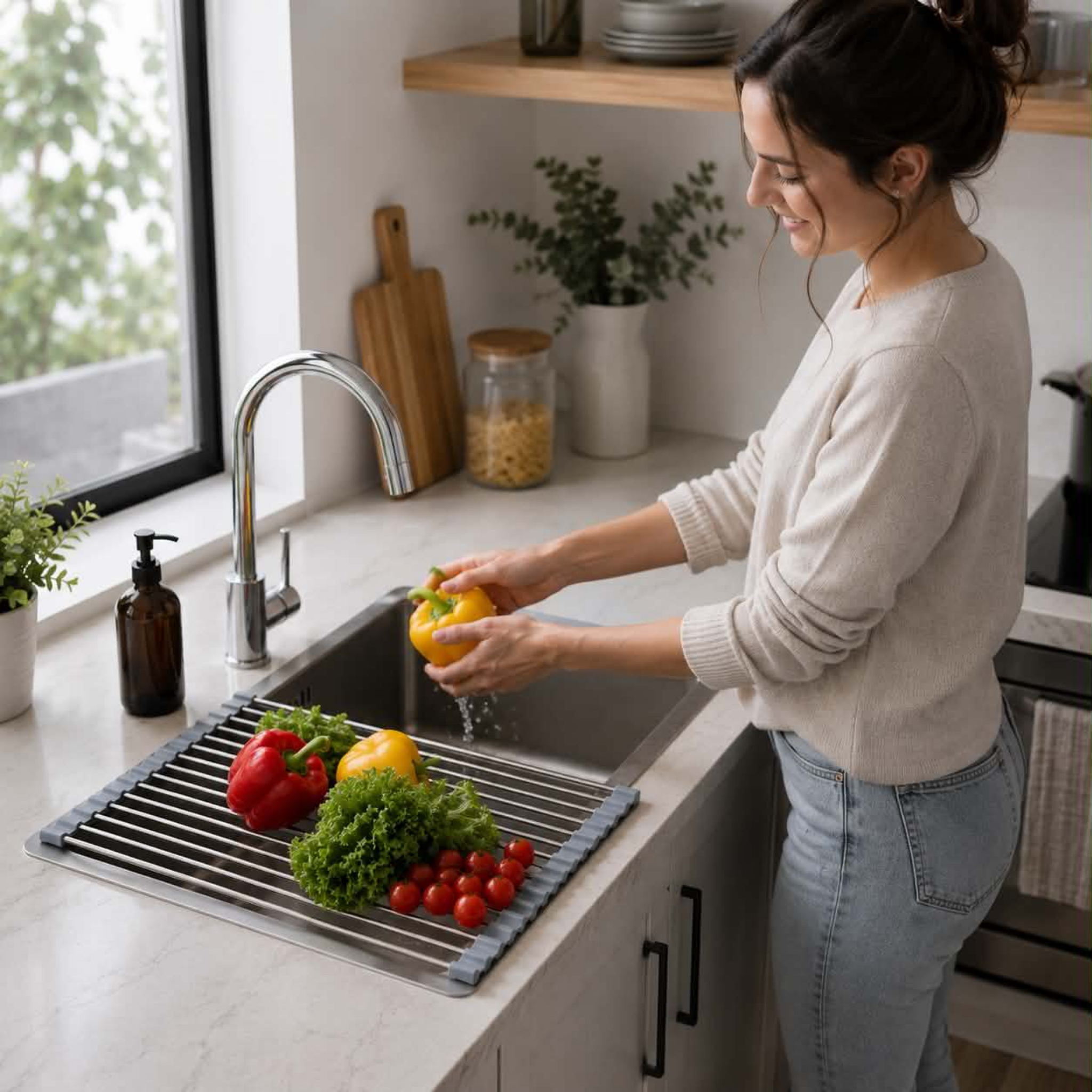 Stainless Steel Folding Drain Rack Expandable Sink Organizer With Space-Saving Kitchen Storage - Image 12