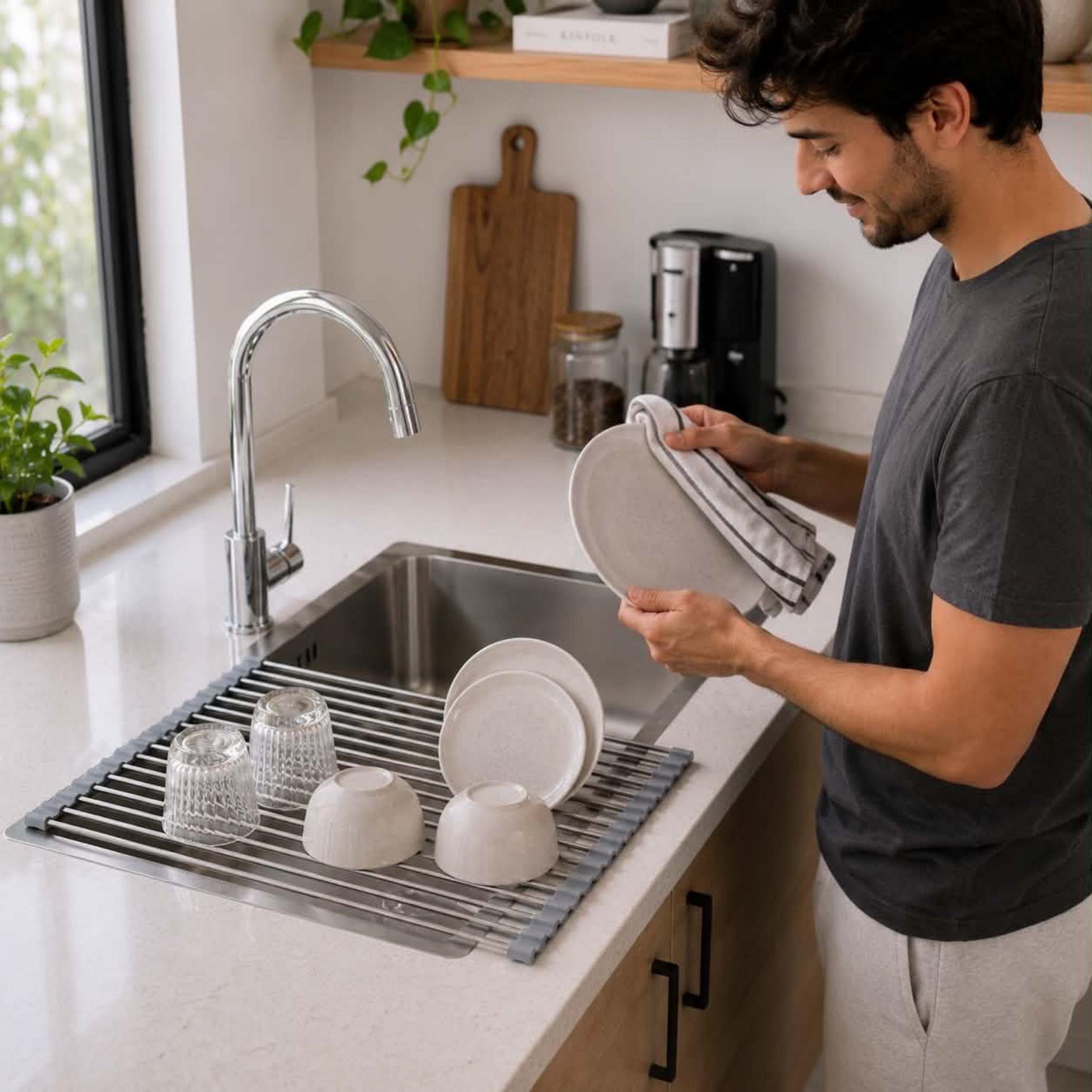 Stainless Steel Folding Drain Rack Expandable Sink Organizer With Space-Saving Kitchen Storage - Image 13