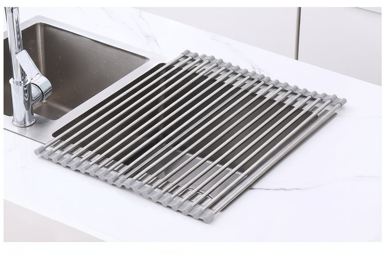 Stainless Steel Folding Drain Rack Expandable Sink Organizer With Space-Saving Kitchen Storage - Image 5