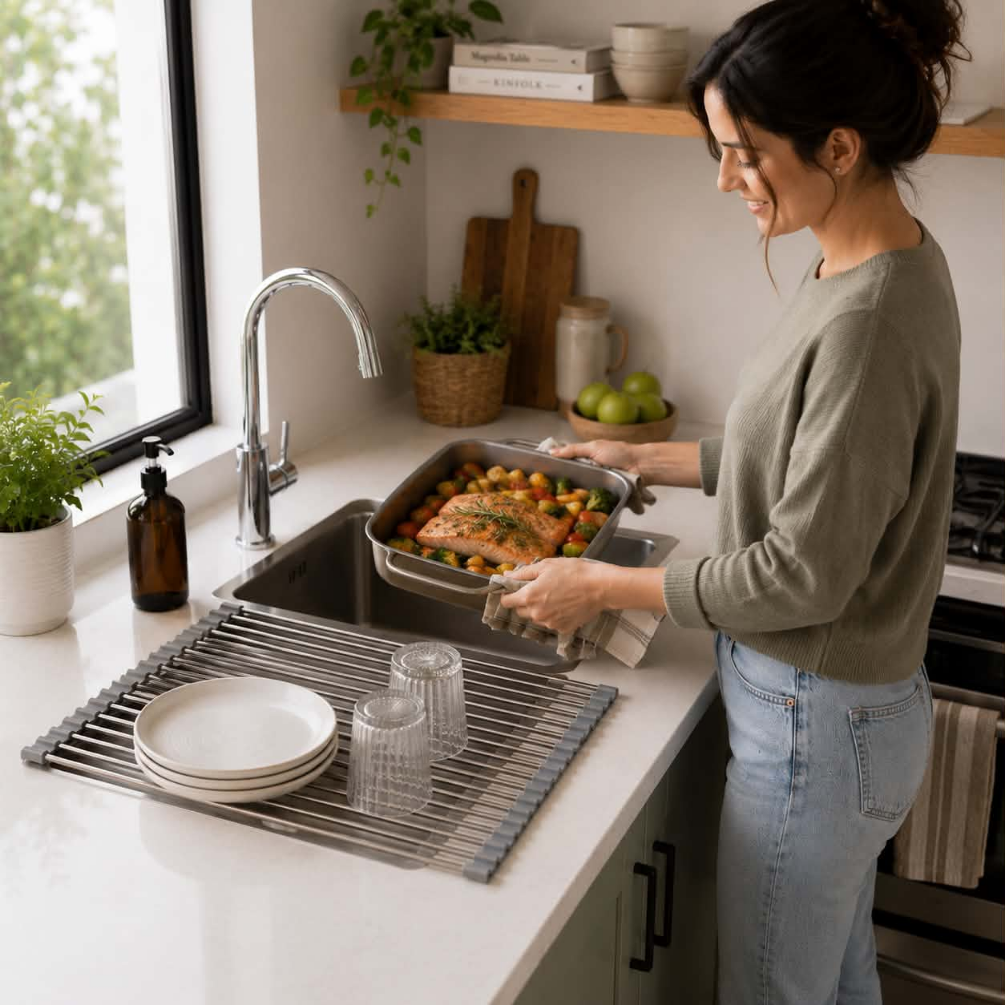 Stainless Steel Folding Drain Rack Expandable Sink Organizer With Space-Saving Kitchen Storage - Image 6
