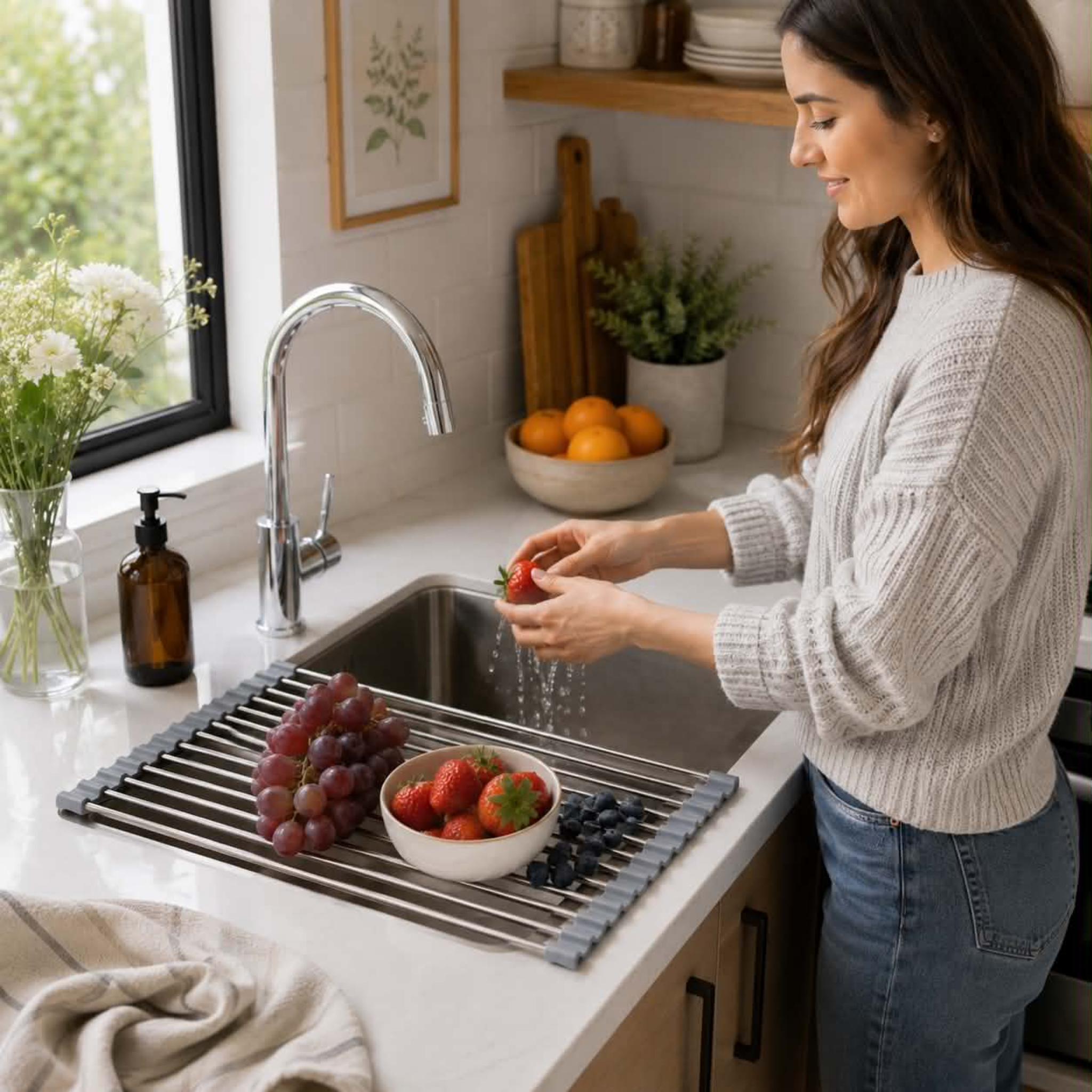 Stainless Steel Folding Drain Rack Expandable Sink Organizer With Space-Saving Kitchen Storage - Image 7