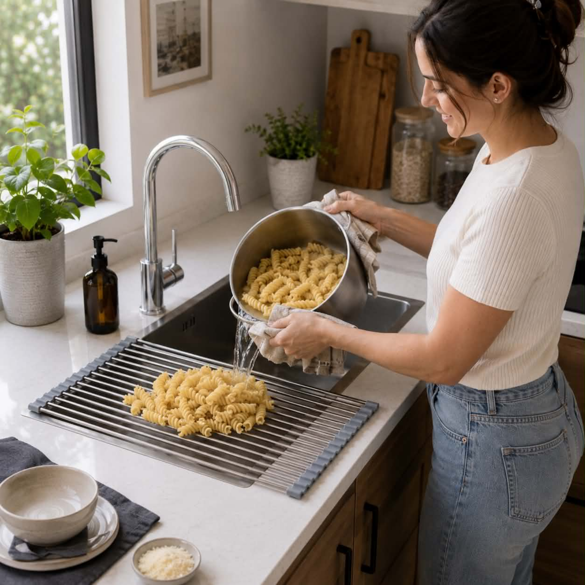 Stainless Steel Folding Drain Rack Expandable Sink Organizer With Space-Saving Kitchen Storage - Image 8