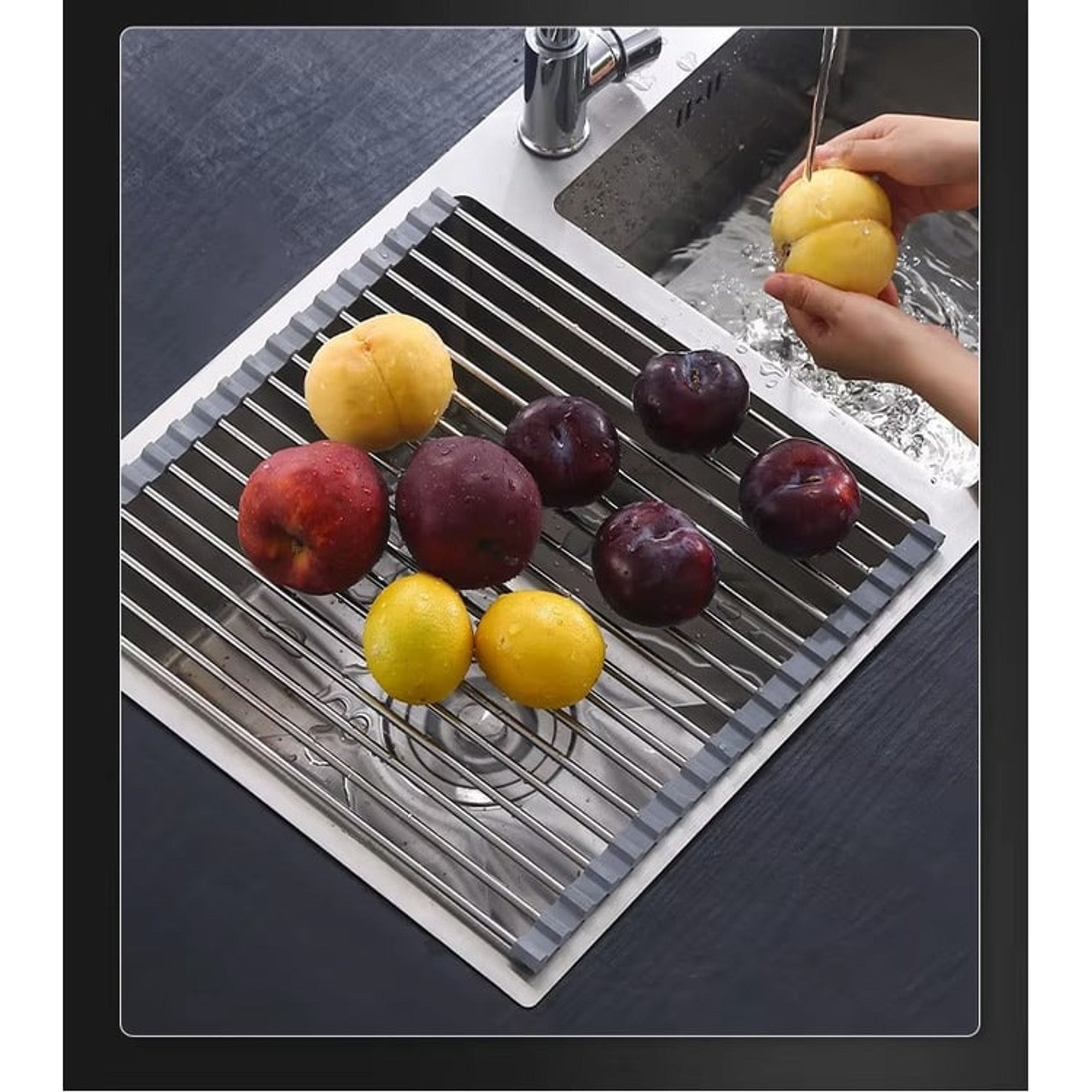 Stainless Steel Folding Drain Rack Expandable Sink Organizer With Space-Saving Kitchen Storage - Image 1