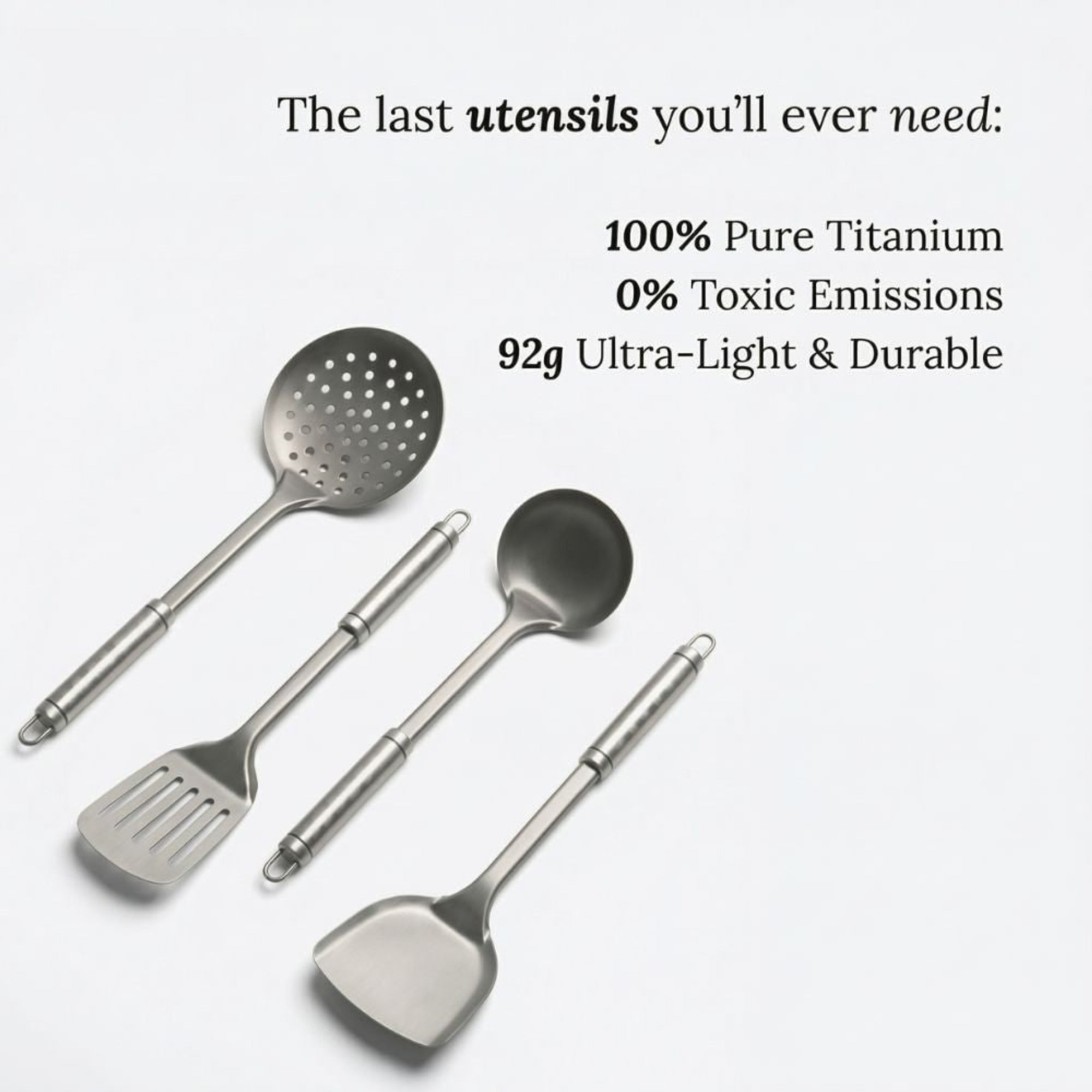 Titanium Chef Utensil Set Ultra-Light & Durable Kitchen Tools With Long Handles For Professional Cooking - Image 3