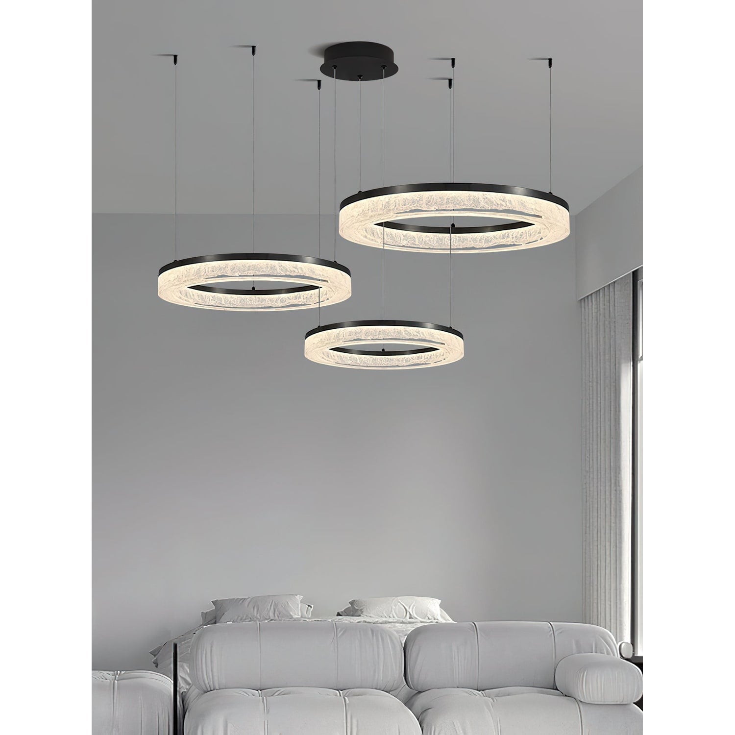 Triple Tier Ring LED Chandelier With Integrated Acrylic - Image 2