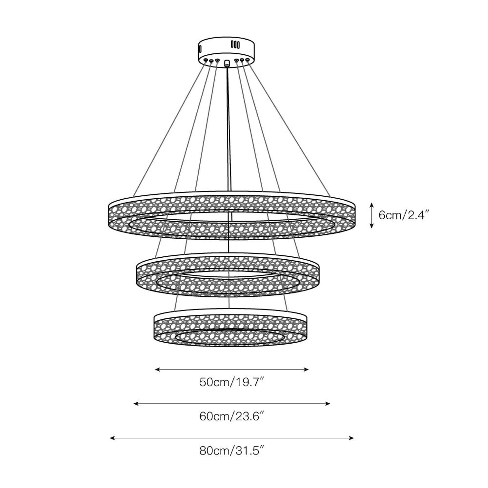 Triple Tier Ring LED Chandelier With Integrated Acrylic - Image 6