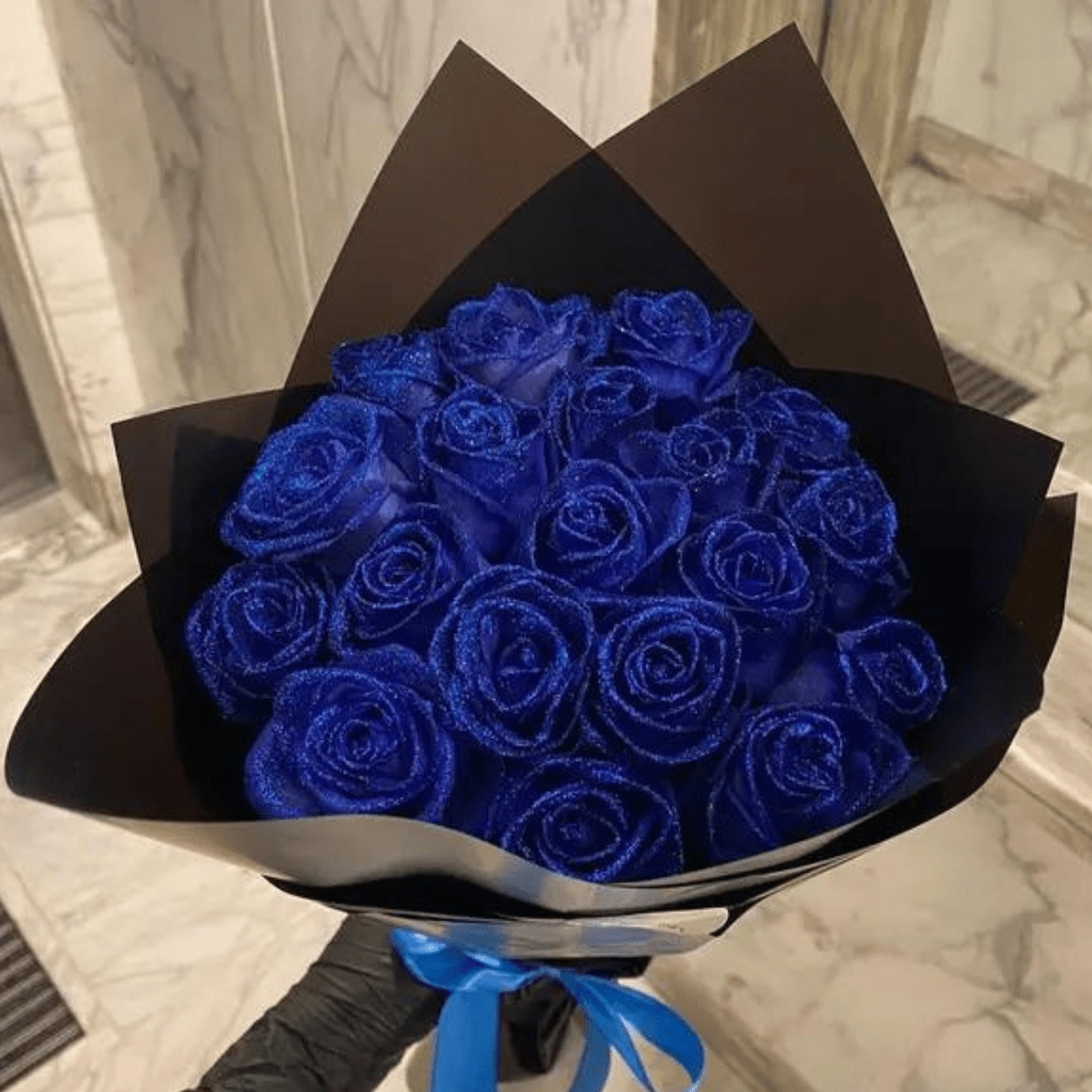 Valentine's Day Artificial White Glitter Rose Bouquet - Image 1