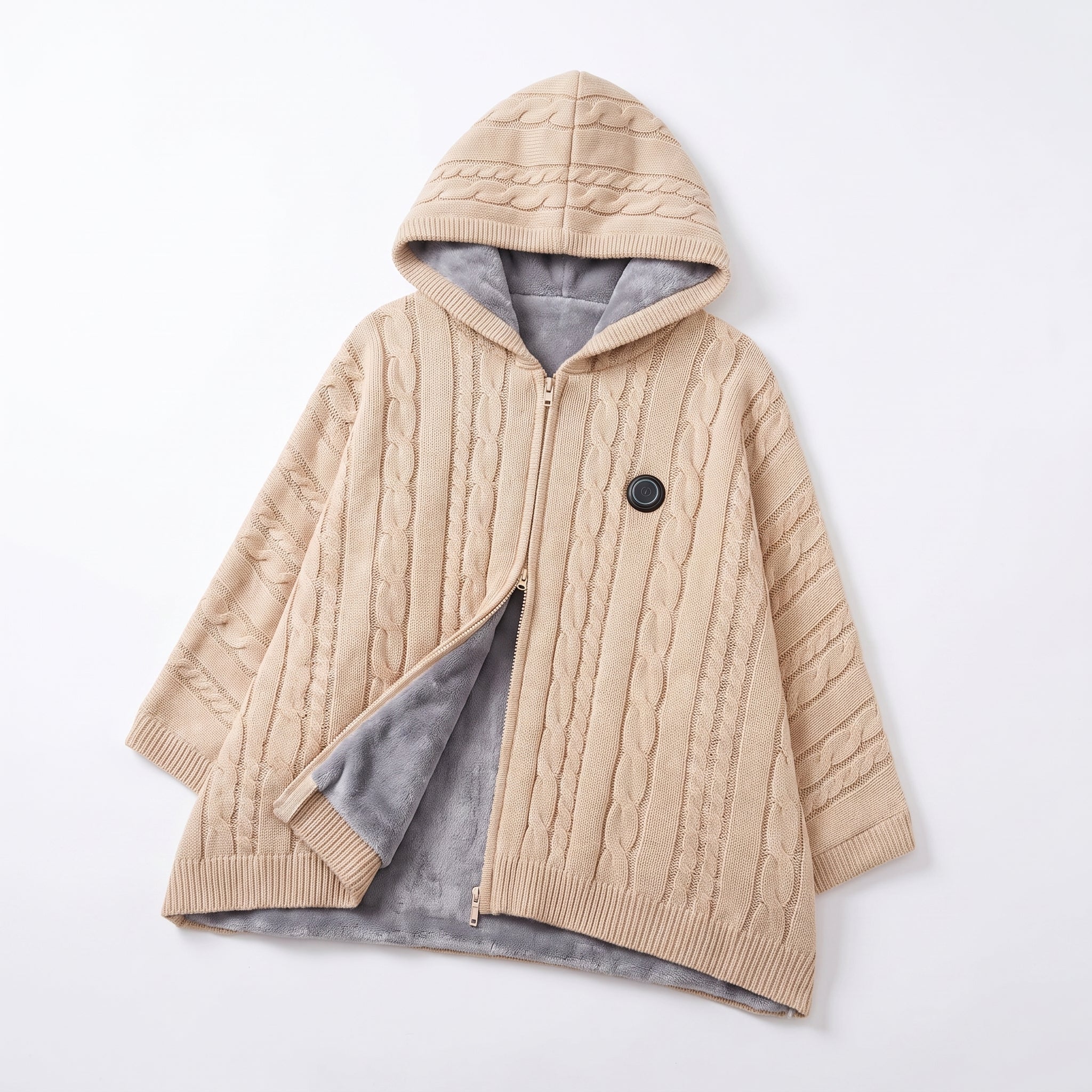 Wearable Heated Blanket with Supportive Relaxed Silhouette and Zip-Front Hooded Poncho - Green