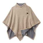Wearable Heated Blanket with Supportive Relaxed Silhouette and Zip-Front Hooded Poncho - Khaki