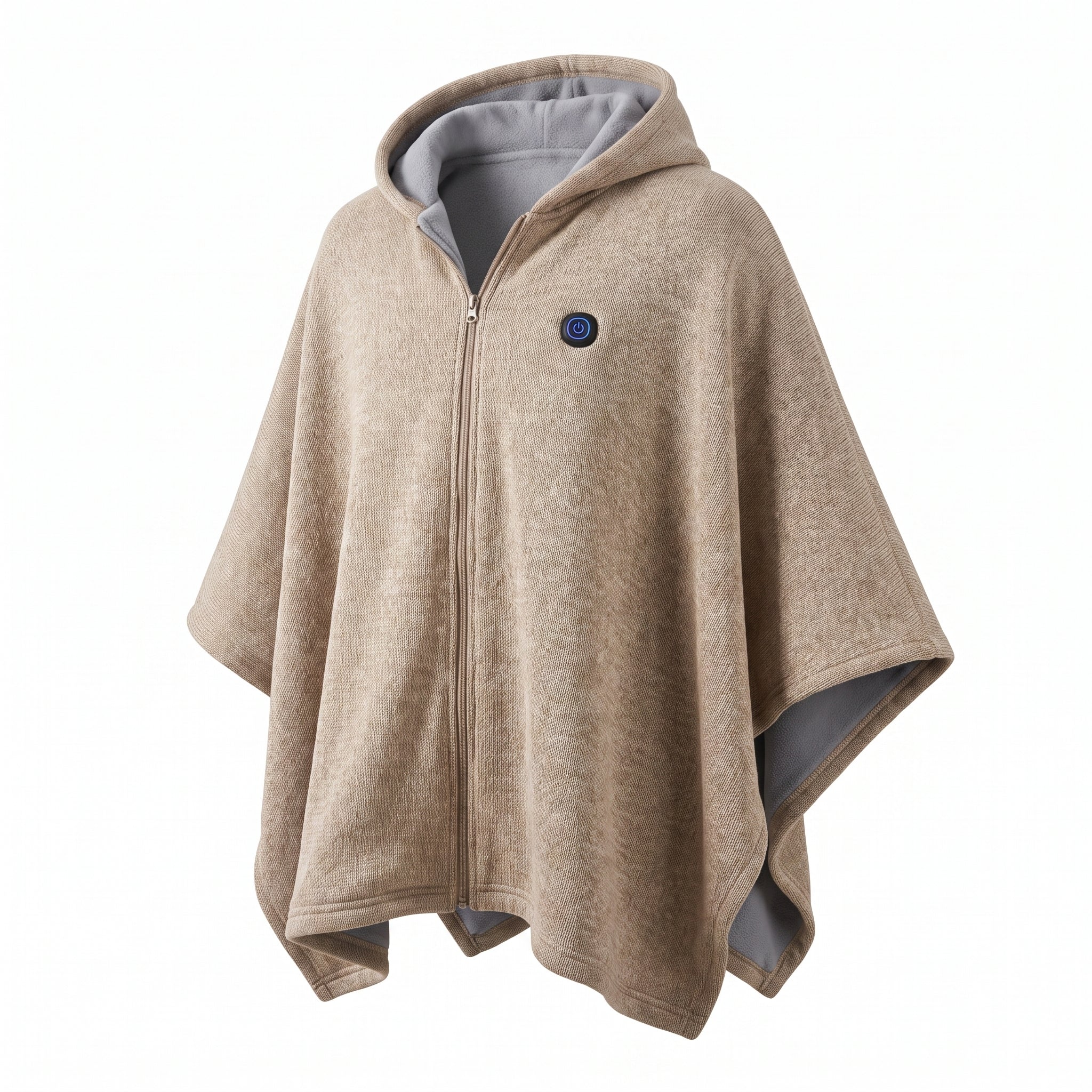 Wearable Heated Blanket with Supportive Relaxed Silhouette and Zip-Front Hooded Poncho - Red