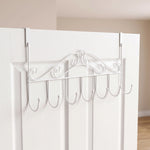 Wall Mounted Coat Rack with Secure Over the Door Design and Ornate Scrollwork - White