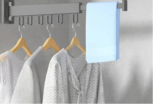 Wall Mounted Drying Rack With Retractable 3-Fold Bar Space-Saving Design For Bathroom Clothes Drying Rust And Moisture Resistant Silver Metal Rack - Image 1