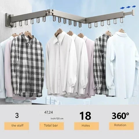 Wall Mounted Drying Rack With Retractable 3-Fold Bar Space-Saving Design For Bathroom Clothes Drying Rust And Moisture Resistant Silver Metal Rack - Image 10