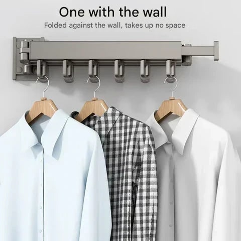 Wall Mounted Drying Rack With Retractable 3-Fold Bar Space-Saving Design For Bathroom Clothes Drying Rust And Moisture Resistant Silver Metal Rack - Image 15