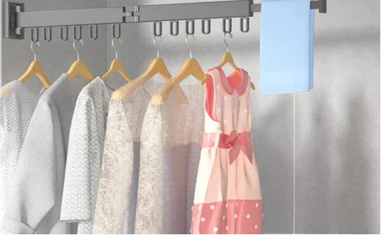 Wall Mounted Drying Rack With Retractable 3-Fold Bar Space-Saving Design For Bathroom Clothes Drying Rust And Moisture Resistant Silver Metal Rack - Image 2