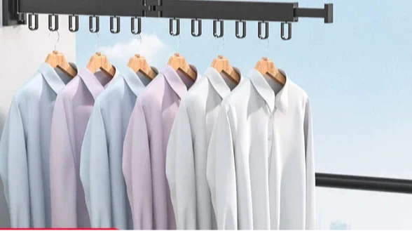 Wall Mounted Drying Rack With Retractable 3-Fold Bar Space-Saving Design For Bathroom Clothes Drying Rust And Moisture Resistant Silver Metal Rack - Image 5