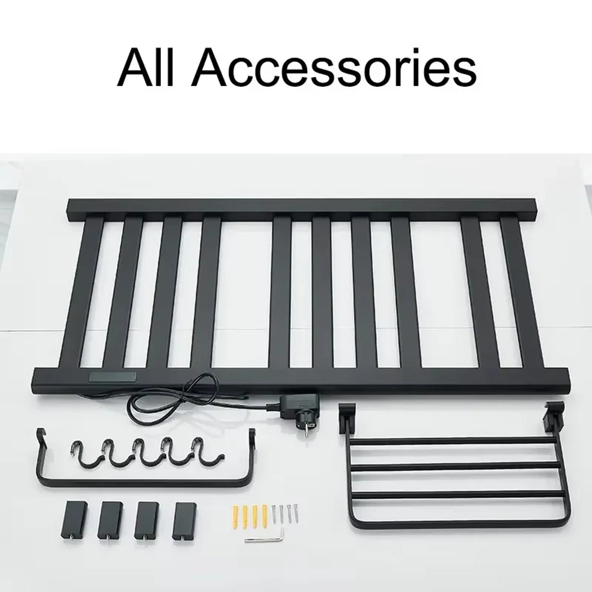 Wall Mounted Electric Heated Towel Rail With Top Storage Shelf And 5 Hooks For Fast Heating - Image 6