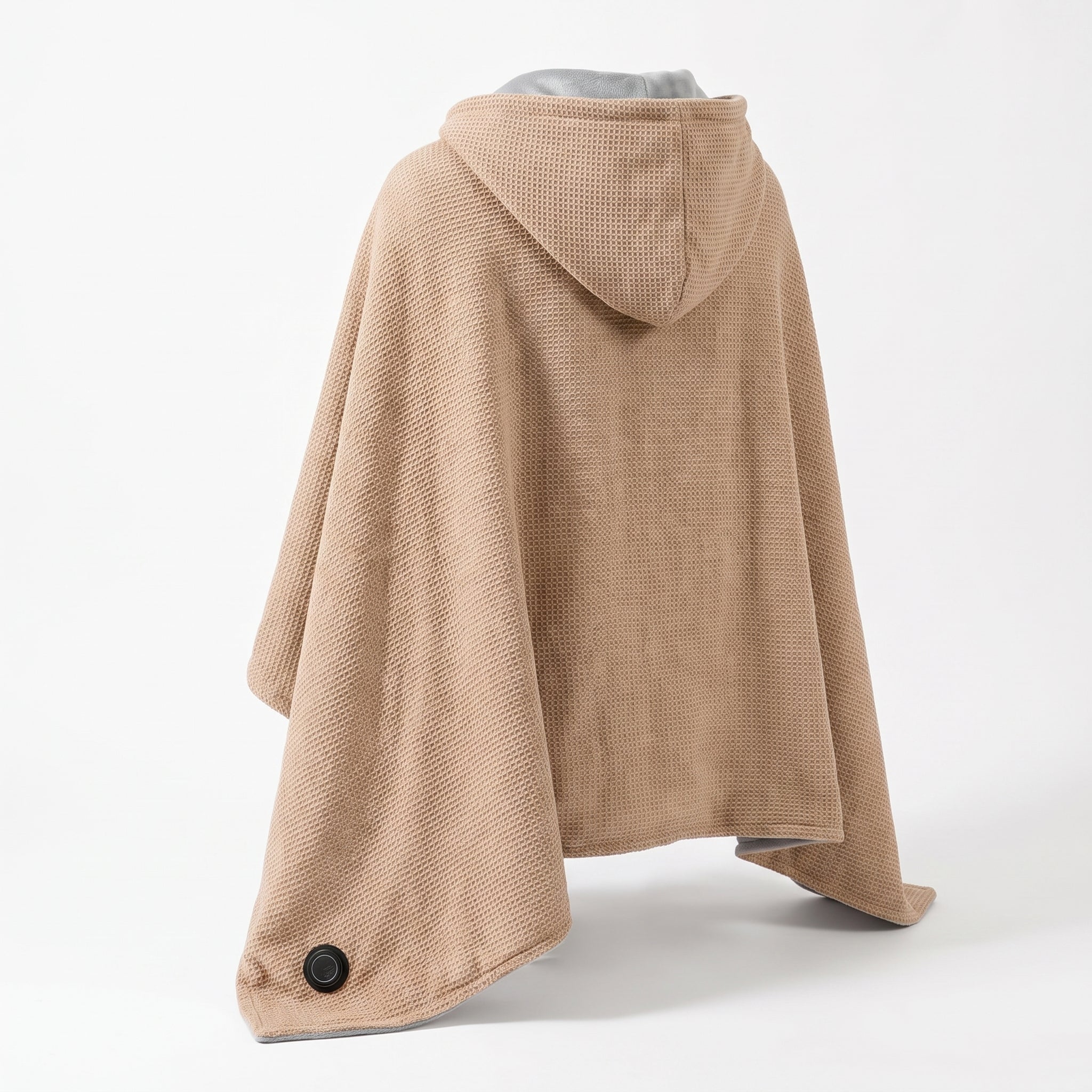 Wearable Heated Blanket with Supportive Relaxed Silhouette and Zip-Front Hooded Poncho - angle