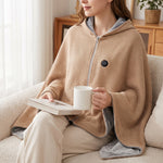Wearable Heated Blanket with Supportive Relaxed Silhouette and Zip-Front Hooded Poncho - hero