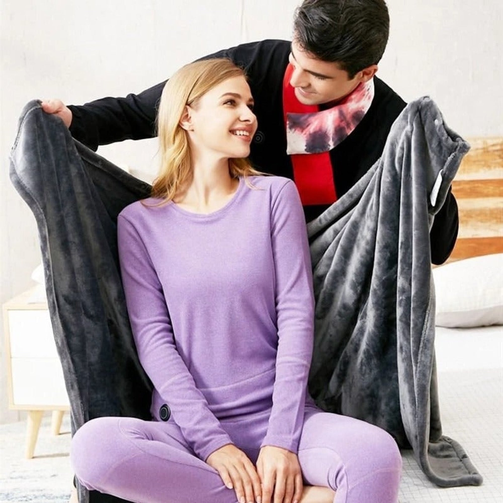 Wearable Heated Blanket Hooded Fleece With Snap Closures - Image 4