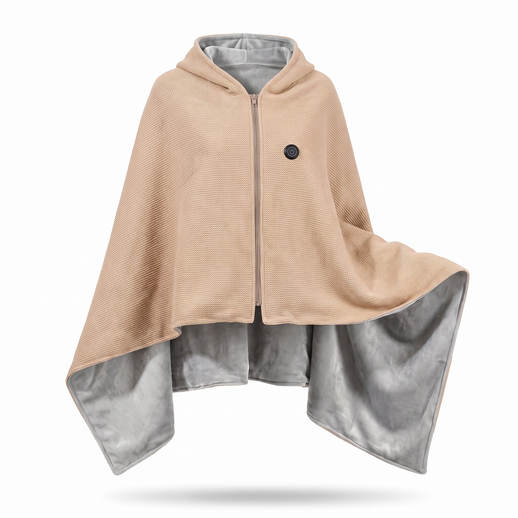 Wearable Heated Blanket with Supportive Relaxed Silhouette and Zip-Front Hooded Poncho - studio