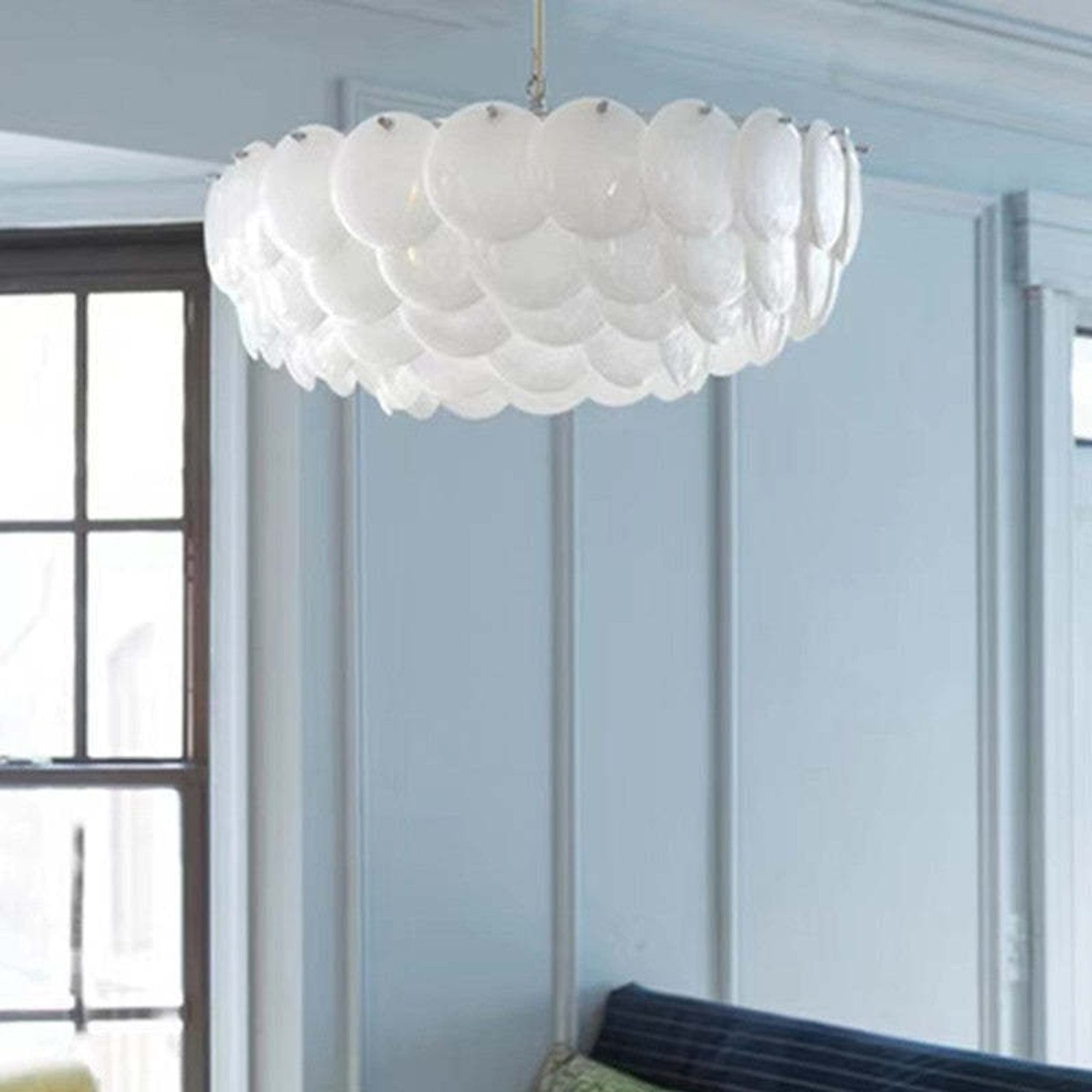 White Scale Ceramic Neo Deco Chandelier With Adjustable Height - Image 6