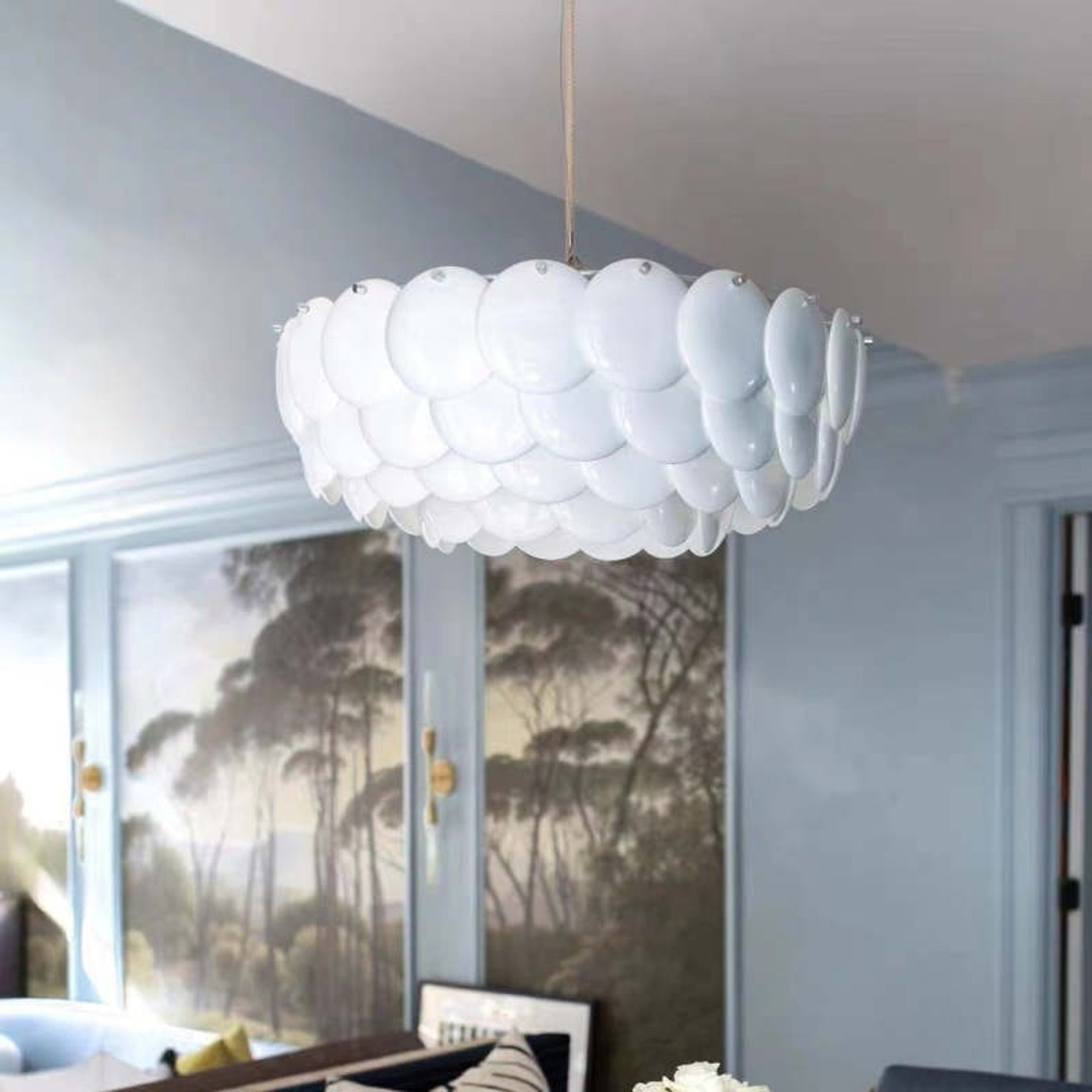 White Scale Ceramic Neo Deco Chandelier With Adjustable Height - Image 5