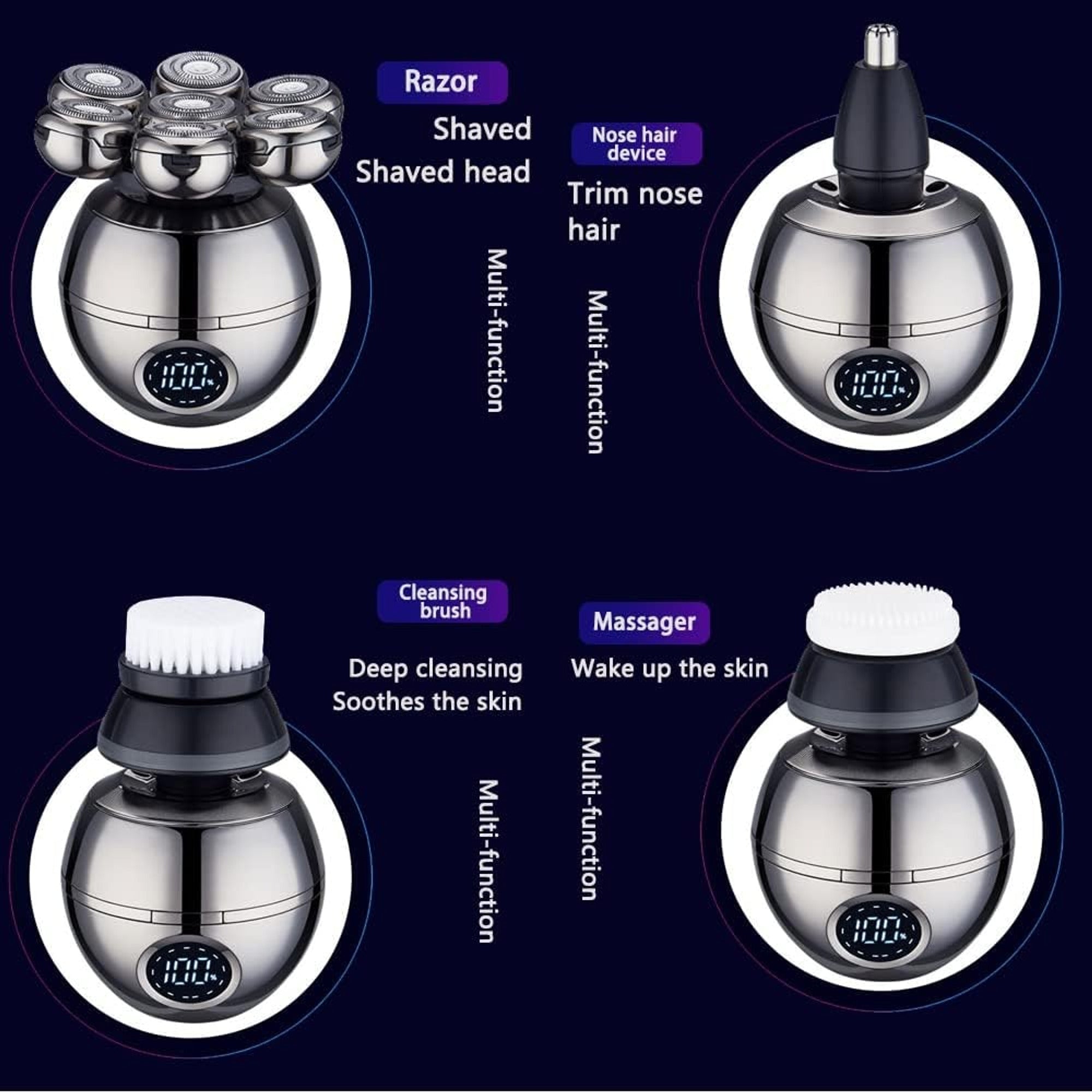 Wireless Electric Head Shaver With 7D Floating Blades LED Display And Type-C Fast Charging - Image 6