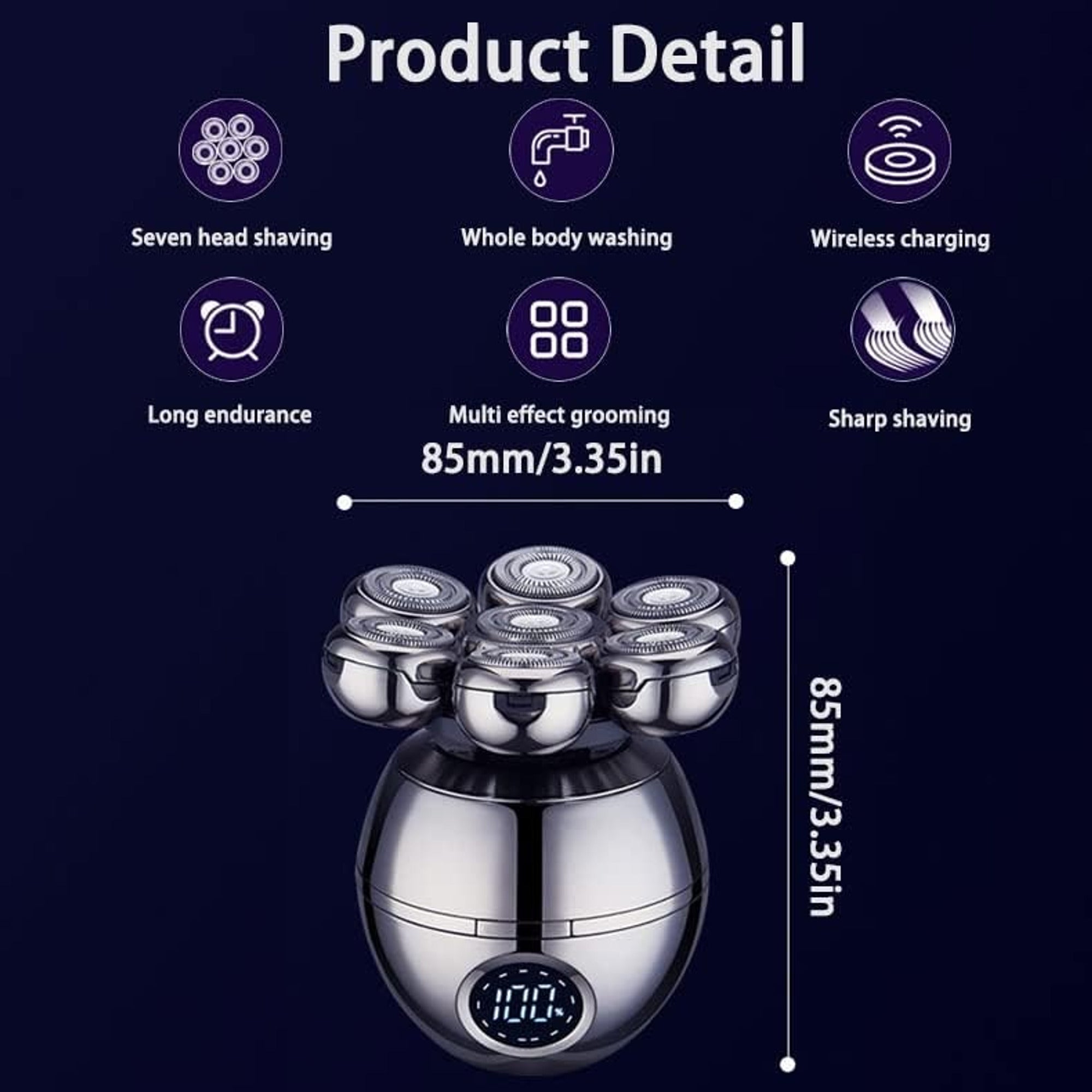 Wireless Electric Head Shaver With 7D Floating Blades LED Display And Type-C Fast Charging - Image 4