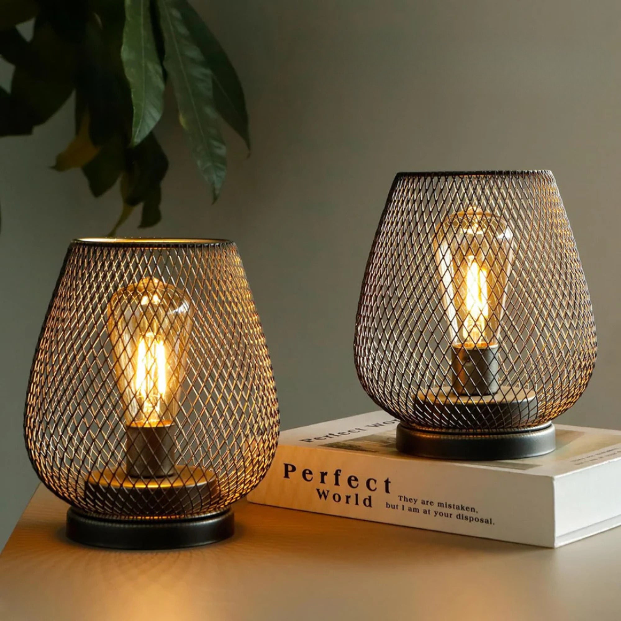 Wireless Led Table Lamp Mesh Cage Metal Gold Trim - Image 1