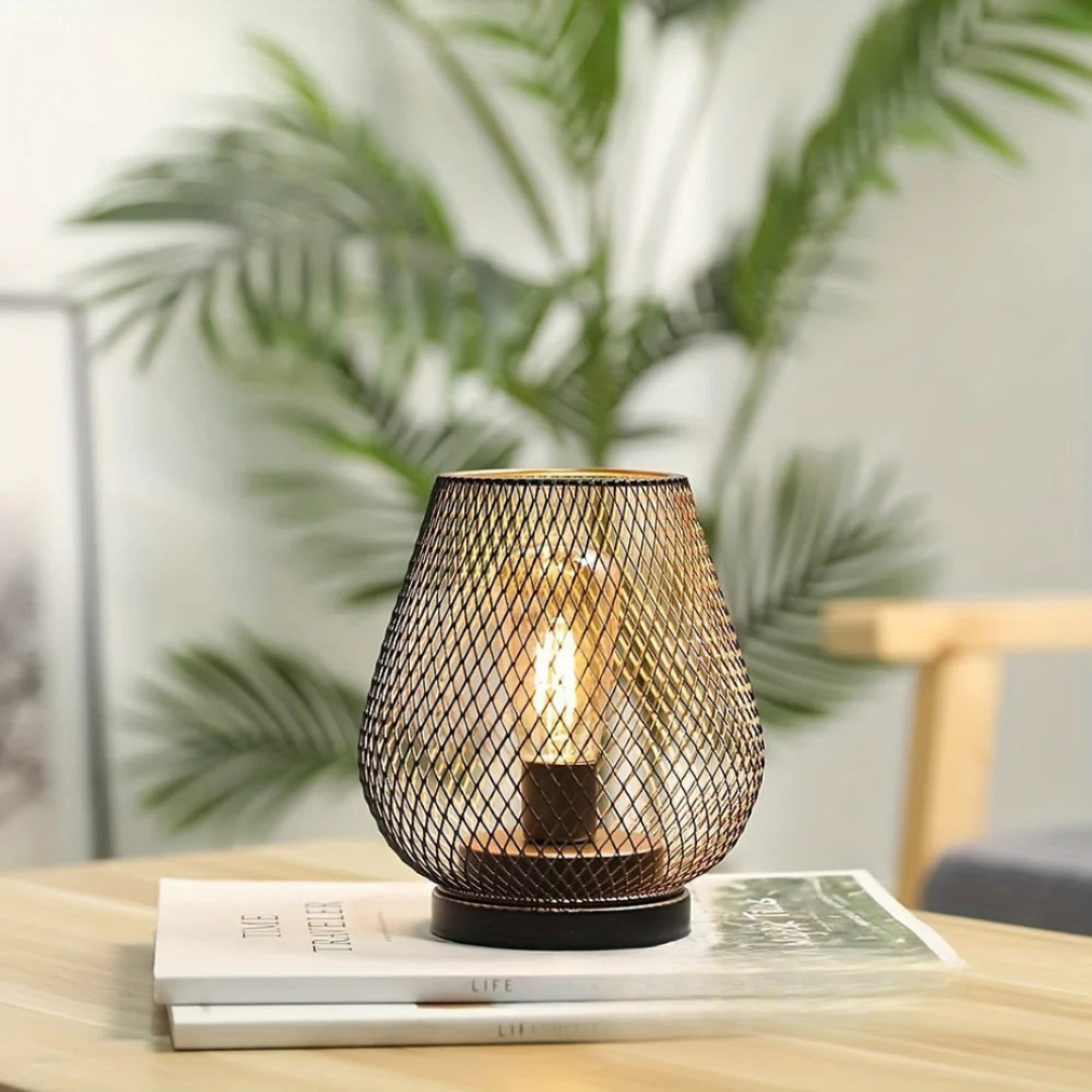 Wireless Led Table Lamp Mesh Cage Metal Gold Trim - Image 6