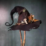 Witch Hat For Halloween In Felted Wool With Spiderweb Embroidery Comfortable And Easy To Wear - Image 4