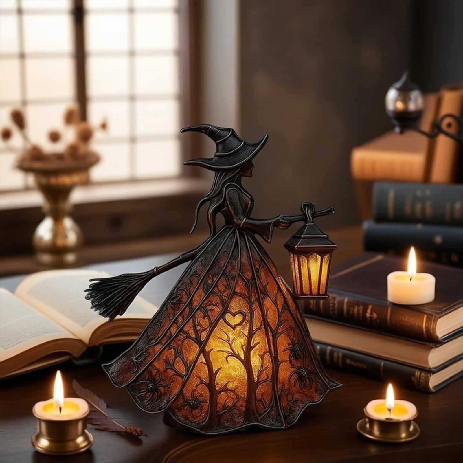 Witch Table Lamp With Warm Illumination And Flickering Light Halloween Witch Table Lamp For Spooky Desk Decor Light - Image 3