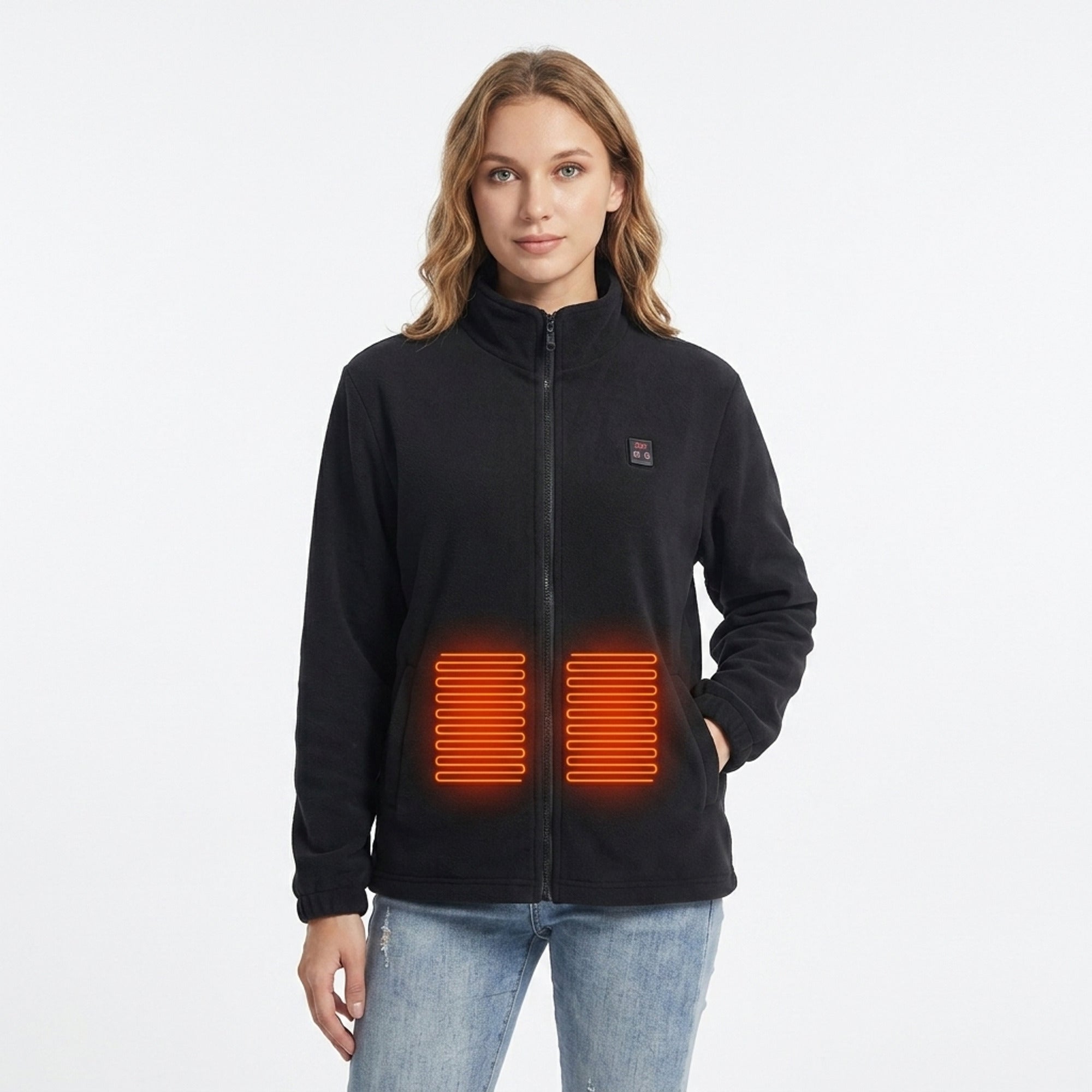 Women's Heated Fleece Jacket With USB Zip Front And Stand Collar Delivering Full Upper-body Warmth From Electric Heating Panels - Image 1