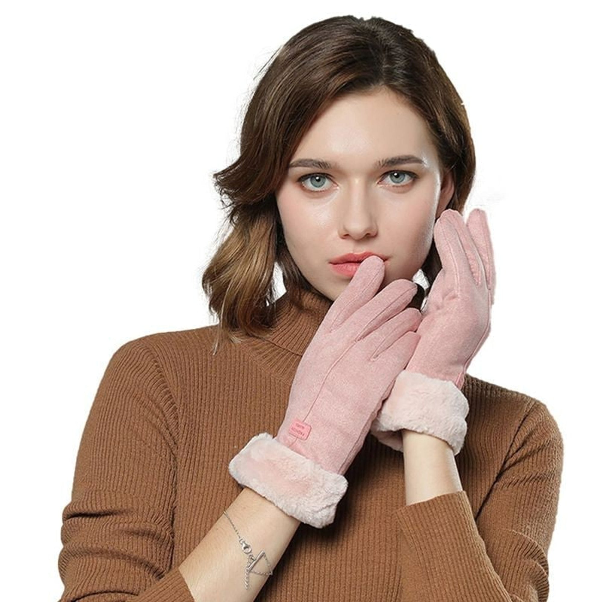 Women's Heated Gloves With Faux Fur Cuffs And Thick Fleece Lining USB Electric For Winter - Image 6