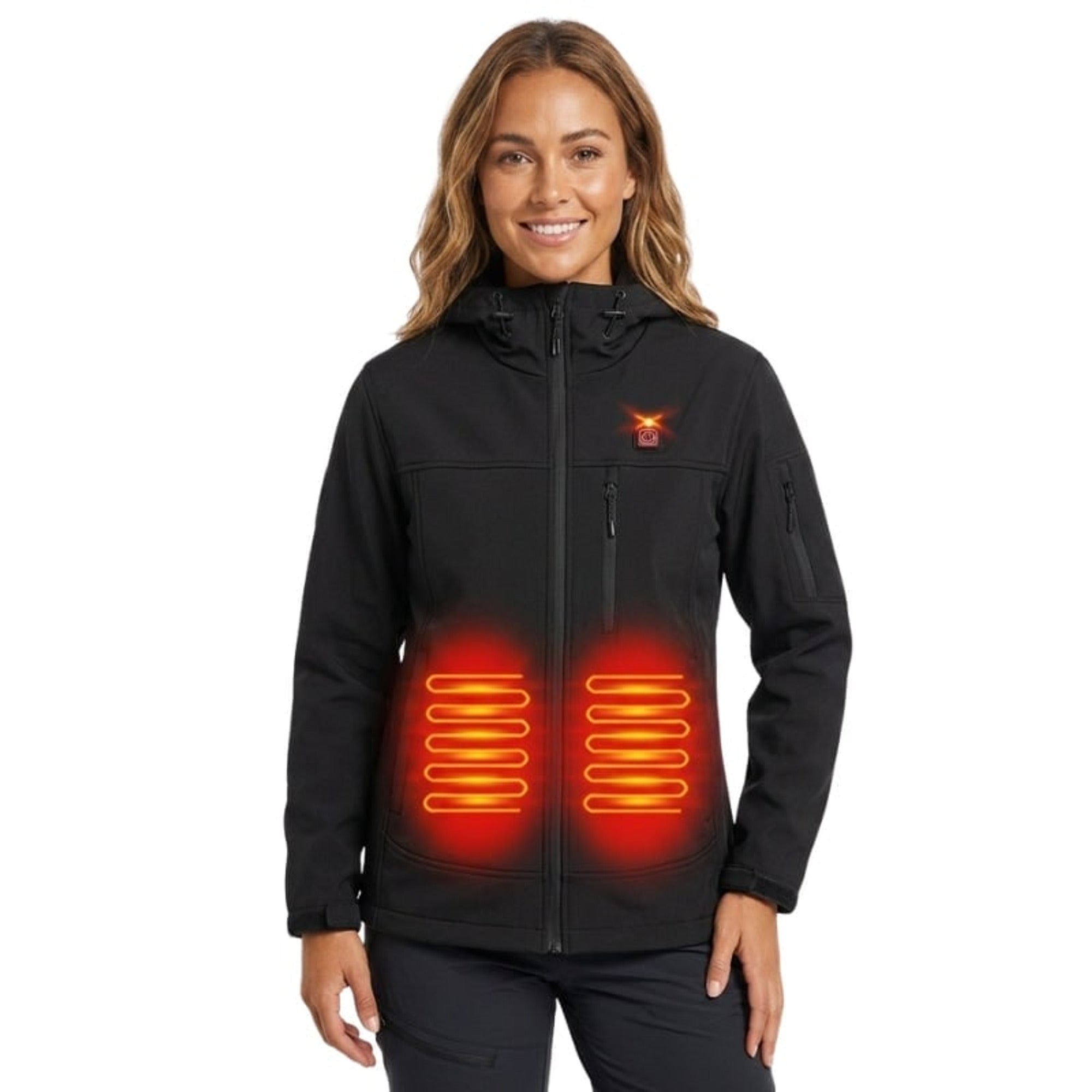 Women's Heated Jacket With Hood Full Zip Electric Softshell And USB Power Bank Compatible - Image 2