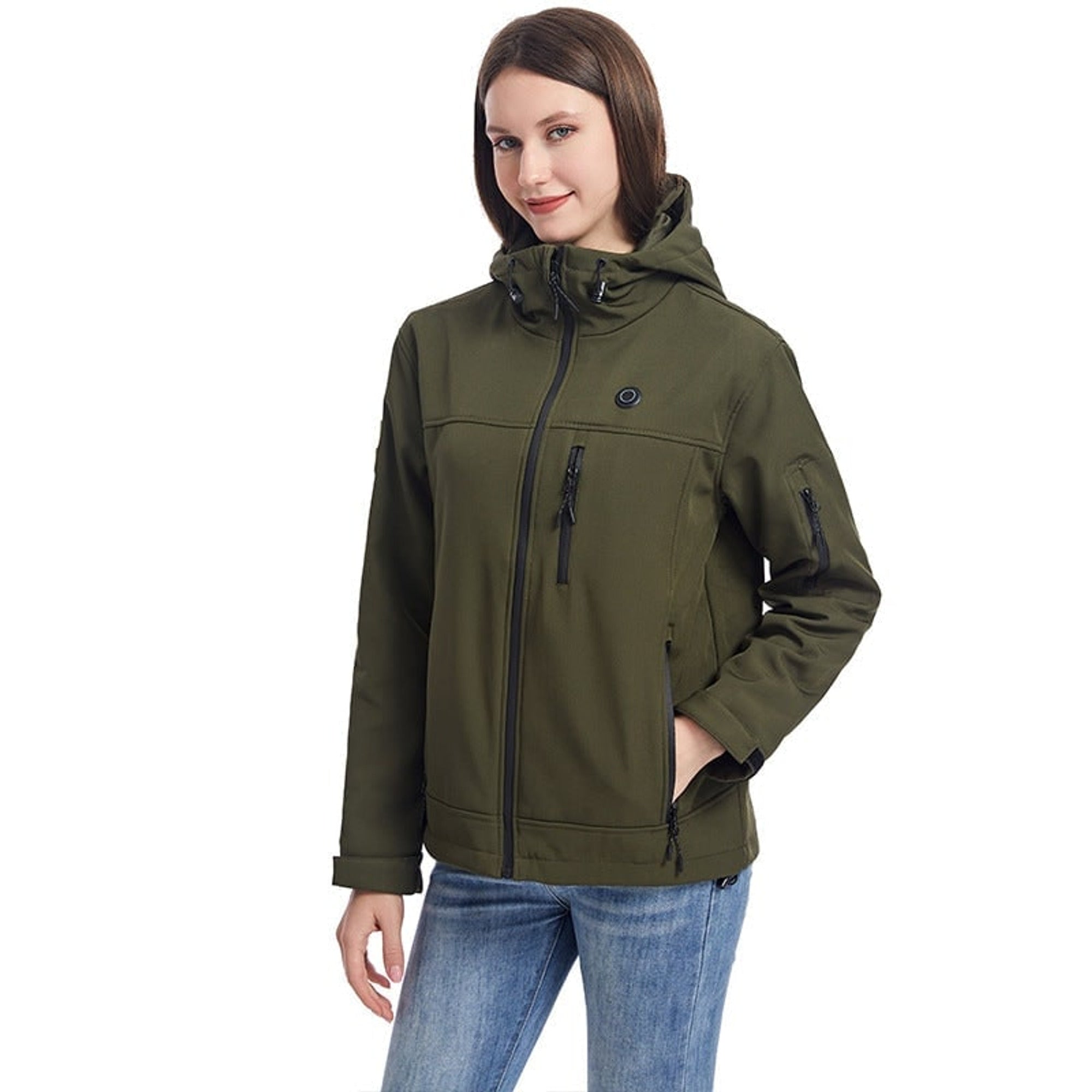 Women's Heated Jacket With Hood Full Zip Electric Softshell And USB Power Bank Compatible - Image 7