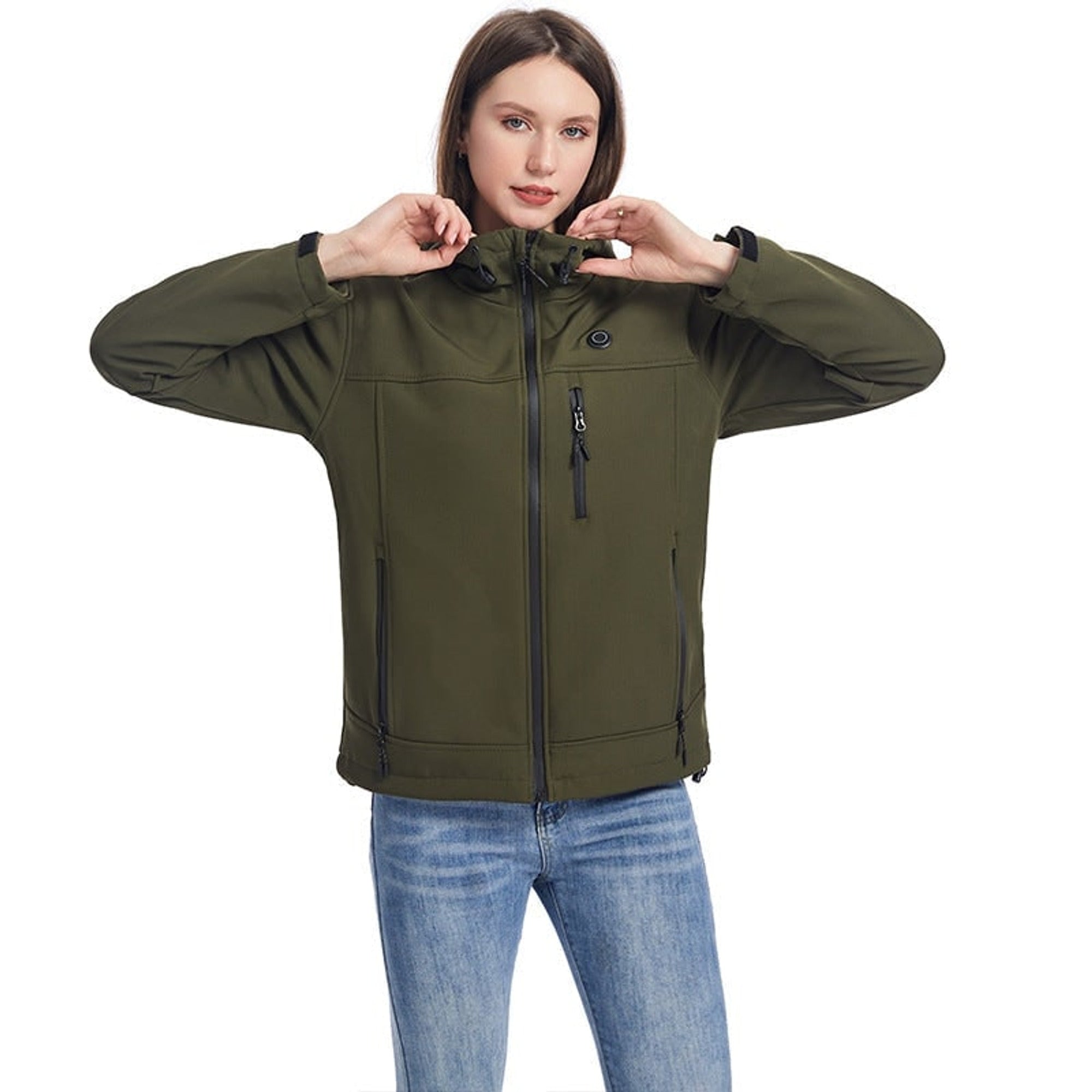 Women's Heated Jacket With Hood Full Zip Electric Softshell And USB Power Bank Compatible - Image 6