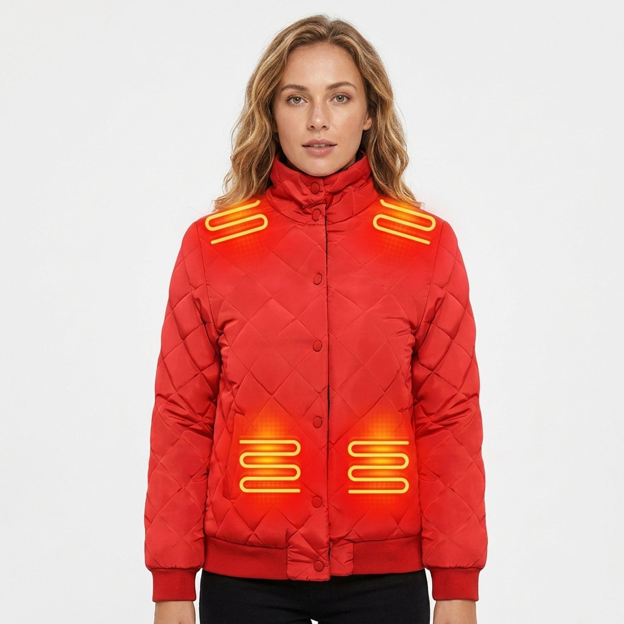 Women's Heated Winter Jacket With Electric Quilted Diamond Stitch Stand Collar And Eight Heating Zones - Image 1