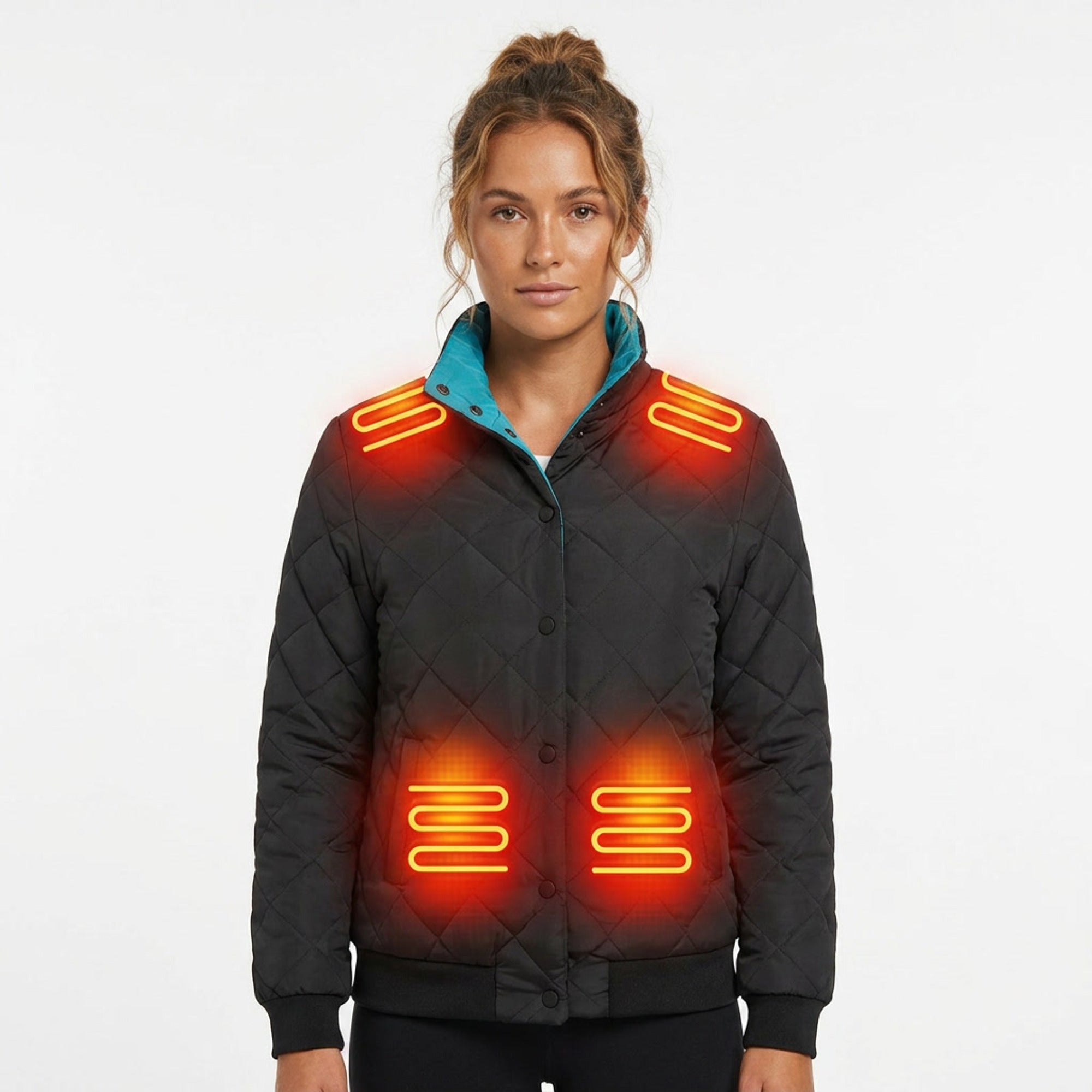 Women's Heated Winter Jacket With Electric Quilted Diamond Stitch Stand Collar And Eight Heating Zones - Image 4