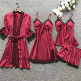 Women's Satin Sleepwear Set With Robe Camisole Shorts And Slip Dress - Image 2